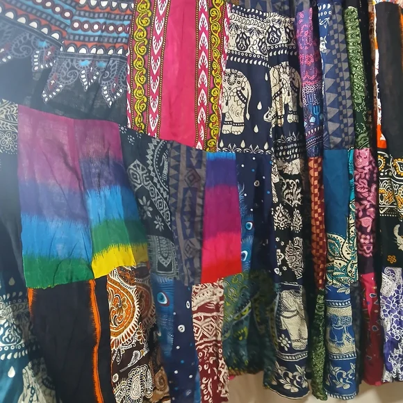 Womens Patchwork Long Maxi Peasant Skirt Boho Heavy Hippie Gypsy Colorful - Picture 10 of 10